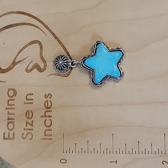 TURQUOISE STAR CONCHO DROP EARRINGS - Picture 5 of 8